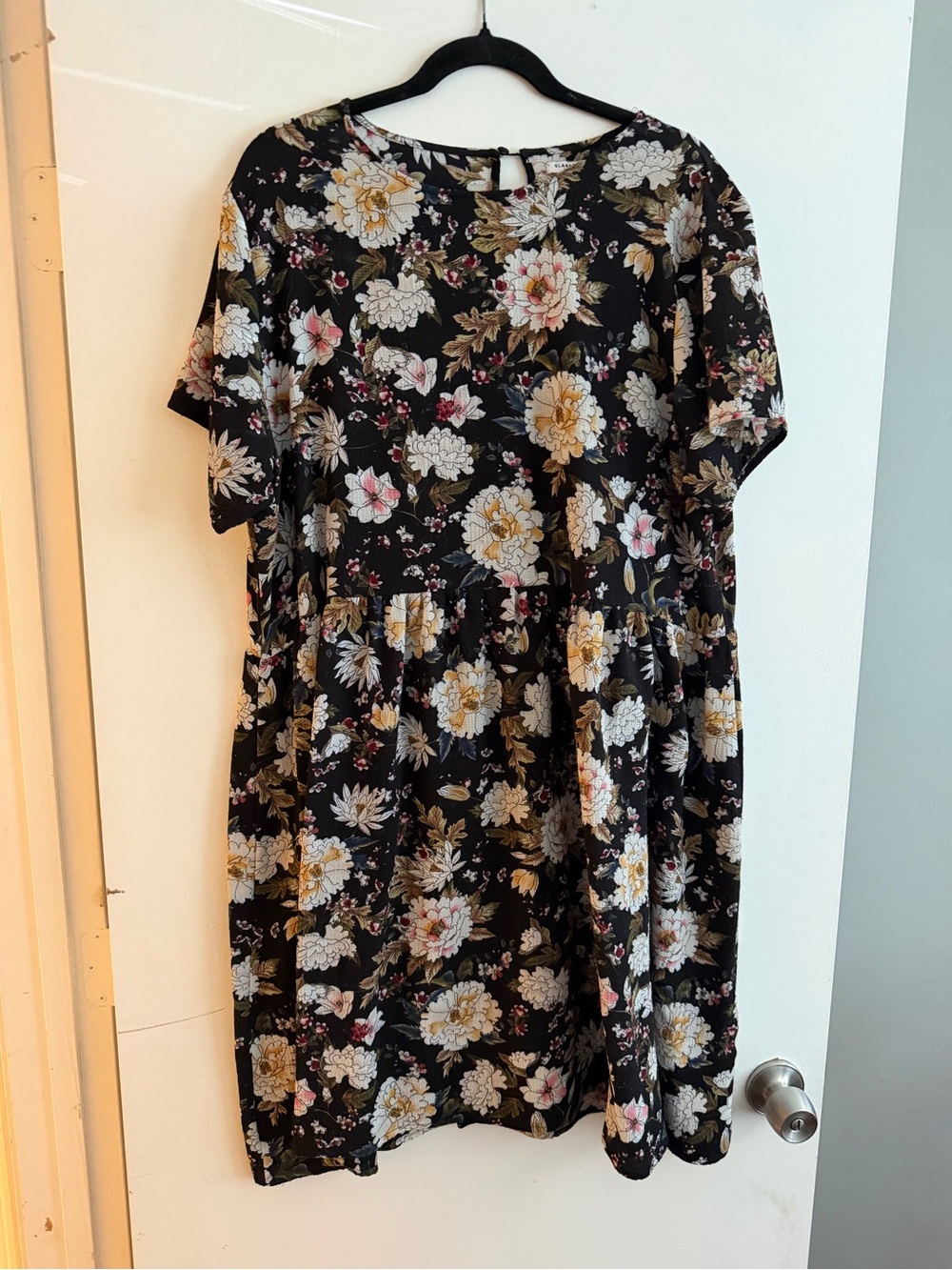 Glamorous Black Dress with Cream, Pink & Olive Floral Print